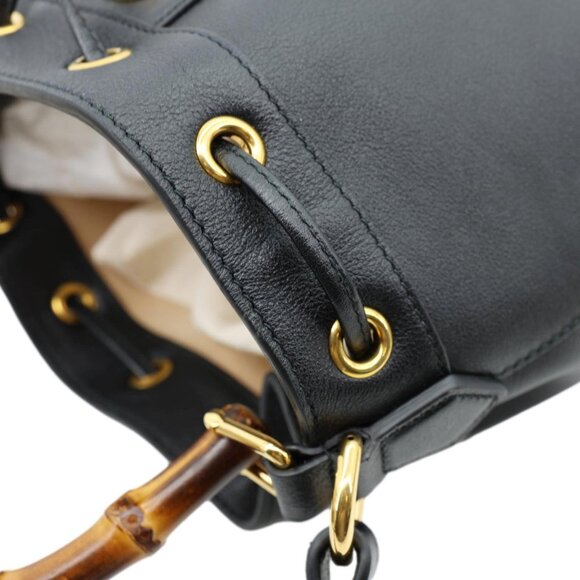 Gucci  Diana Bamboo Leather Bucket Bag Black 724652 - Picture 7 of 13